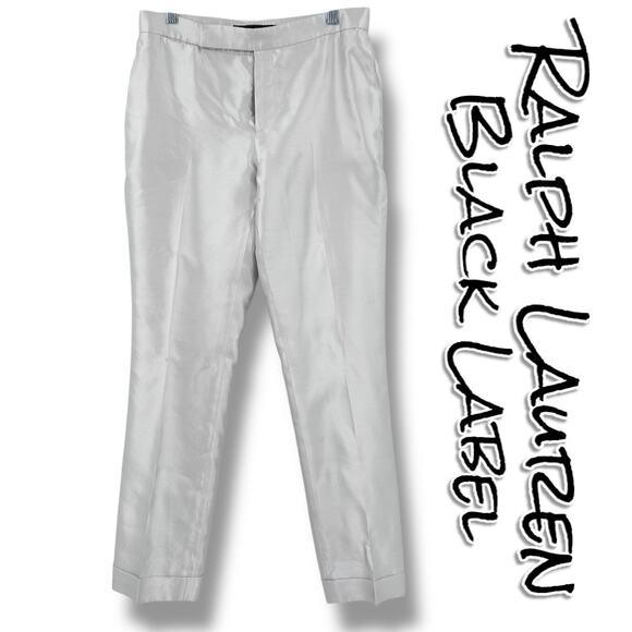 Ralph Lauren Black Label 100% Silk Straight Leg Trouser Pants Silver Womens 6 - Picture 1 of 12